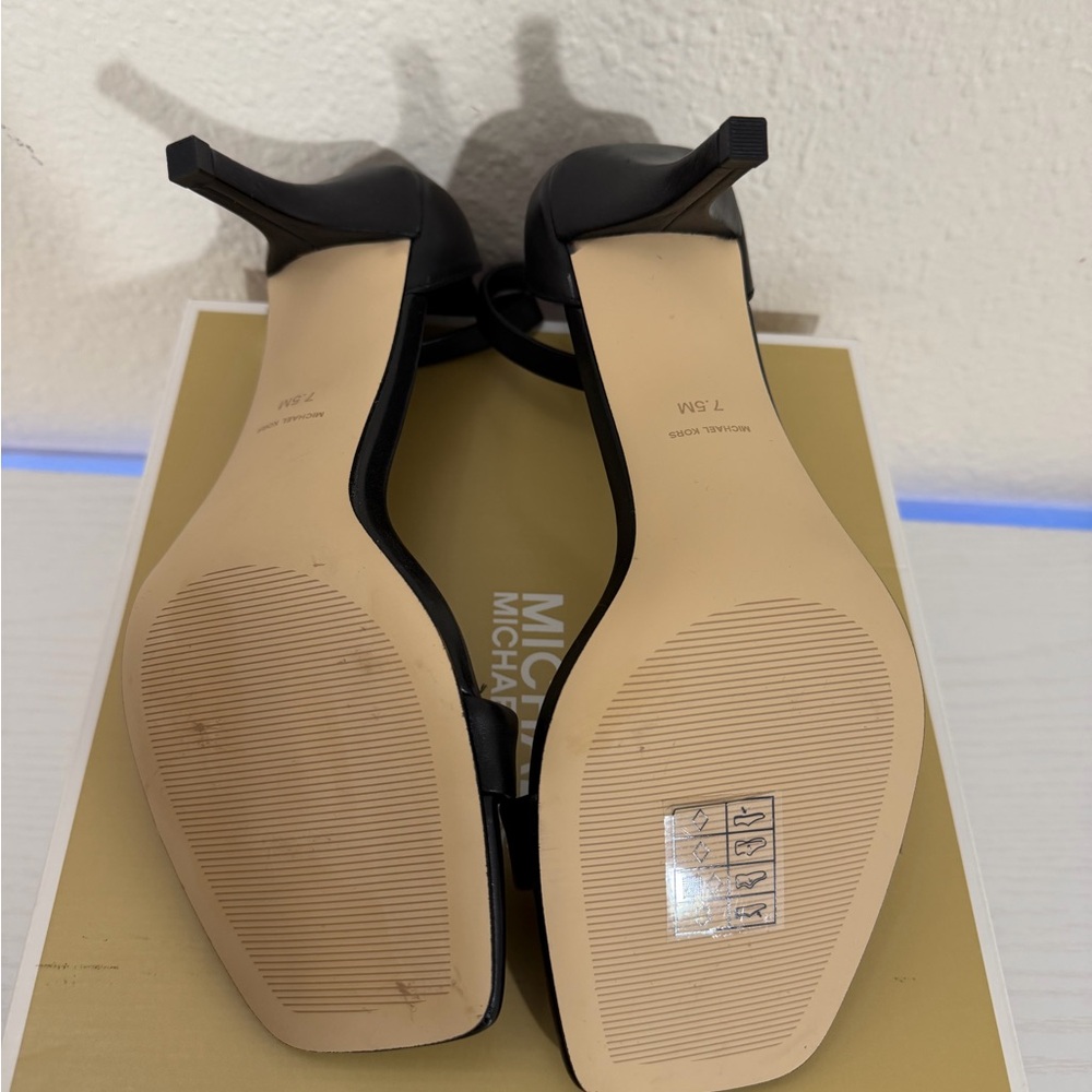 Michael Kors Jaida Ankle-Strap Black Leather High Heel Sandals. - Picture 9 of 10